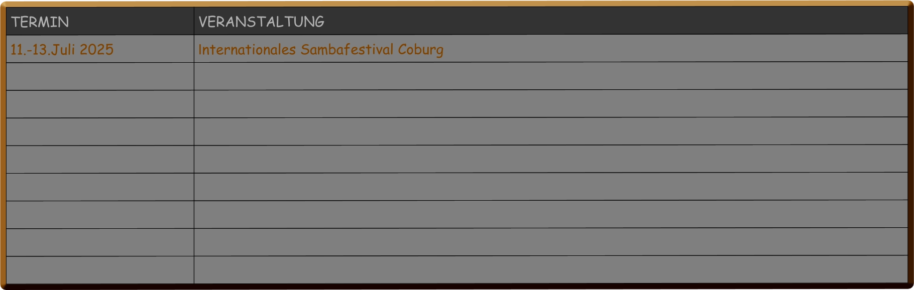 TERMIN VERANSTALTUNG 11.-13.Juli 2025 Internationales Sambafestival Coburg